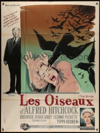 5a0114 BIRDS French 1p 1963 different Grinsson art with Tandy, Tippi Hedren & Alfred Hitchcock!