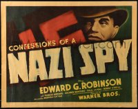 5a0158 CONFESSIONS OF A NAZI SPY 1/2sh 1939 art of Edward G. Robinson by swastika, ultra rare!
