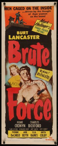 5a0139 BRUTE FORCE insert R1956 art of tough Burt Lancaster & sexy Yvonne DeCarlo, Jules Dassin!