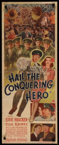 5a0144 HAIL THE CONQUERING HERO insert 1944 Preston Sturges directed, Eddie Bracken & Raines, rare!
