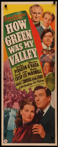 5a0147 HOW GREEN WAS MY VALLEY insert 1941 John Ford, Best Picture 1941, Pidgeon, O'Hara, rare!