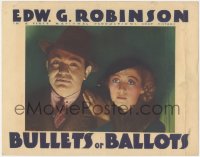 5a0247 BULLETS OR BALLOTS LC 1936 noir close up of smug Edward G Robinson & scared Joan Blondell!