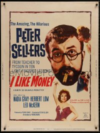 5b0360 MR. TOPAZE 30x40 1962 close-up of bearded Peter Sellers w/cigar, Nadia Gray, I Like Money!