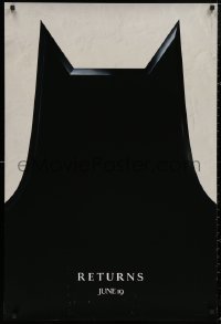 5b0837 BATMAN RETURNS teaser 1sh 1992 Burton, Keaton, cool partial bat symbol, dated design!