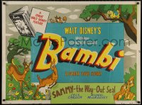 5b0461 BAMBI British quad R1957 Walt Disney cartoon deer classic, used for double-bill, ultra rare!
