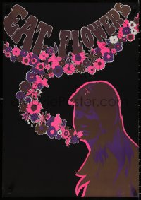 5b0195 EAT FLOWERS 20x29 Dutch commercial poster 1960s psychedelic Slabbers art of woman & flowers!