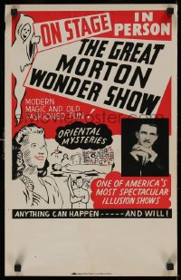 5b0015 GREAT MORTON WONDER SHOW 14x22 magic poster 1950s modern magic and old fashioned fun, rare!