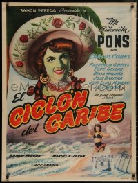 5b0422 EL CICLON DEL CARIBE Mexican poster 1950 Gomez art of Maria Antonieta Pons & dancer!
