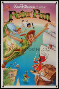 5b1044 PETER PAN 1sh R1989 Walt Disney animated cartoon fantasy classic, great flying art!