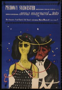 5b0485 PASSIONATE THIEF Polish 23x33 1964 Anna Magnani, Ben Gazzara, cool Hibner art of couple!