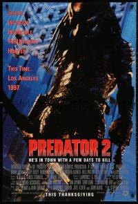 5b1057 PREDATOR 2 advance DS 1sh 1990 great full-length image of alien hunter in L.A.!