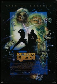 5b1077 RETURN OF THE JEDI style D advance 1sh R1997 George Lucas classic, cool montage art by Drew Struzan!