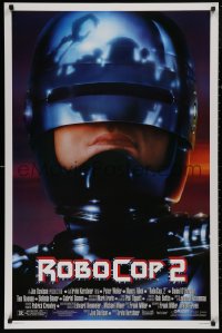 5b1090 ROBOCOP 2 DS 1sh 1990 great close up of cyborg policeman Peter Weller, sci-fi sequel!