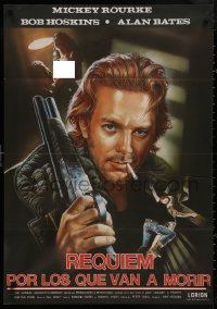 5b0768 PRAYER FOR THE DYING Spanish 1987 different Mickey Rourke w/ shotgun, topless woman and more!