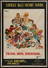 5b0799 YOURS, MINE & OURS Spanish 1968 Henry Fonda, Lucy Ball & 18 kids in the style of Frazetta!