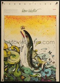 5b0118 CONNECTIONS 20x28 art print 1980s art of Sockeye Salmon striking hook with 'A' by Weller!