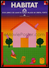 5b0249 HABITAT 19x27 Portuguese special poster 1983 great art of house and lawn by Joao Machado!