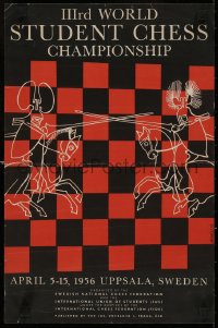 5b0256 IIIRD WORLD STUDENT CHESS CHAMPIONSHIP 13x19 Czech special poster 1956 two knights jousting!