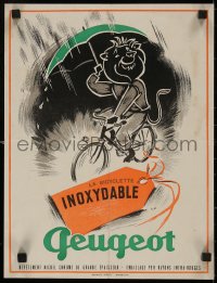 5b0144 PEUGEOT 13x17 French advertising poster 1930s great art of lion riding a bicycle!