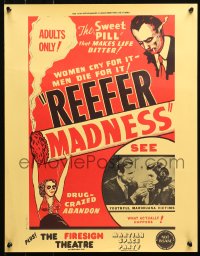 5b0279 REEFER MADNESS 17x22 special poster R1972 marijuana is the sweet pill that makes life bitter!