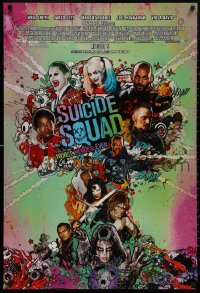 5b1141 SUICIDE SQUAD advance DS 1sh 2016 Smith, Leto as the Joker, Robbie, Kinnaman, cool art!