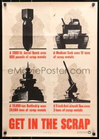 5b0171 GET IN THE SCRAP 20x28 WWII war poster 1942 bomb, tank, battleship, anti-aircraft gun!