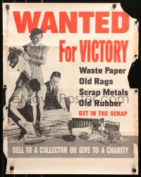5b0181 WANTED FOR VICTORY 21x27 WWII war poster 1942 get in the scrap by donating old rags & paper!