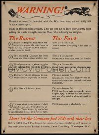 5b0160 WARNING LIE RUMOR 21x29 WWI war poster 1917 don't let the Germans fool you with their lies!
