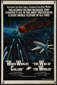 5b1184 WHEN WORLDS COLLIDE/WAR OF THE WORLDS 1sh 1977 cool sci-fi art of rocket in space by Berkey!