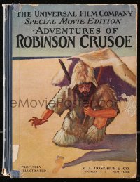5c0237 ADVENTURES OF ROBINSON CRUSOE hardcover book 1922 Daniel Defoe's novel with movie scenes!
