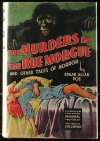 5c0263 MURDERS IN THE RUE MORGUE hardcover book 1932 Edgar Allan Poe, Bela Lugosi movie, w/ REPRO DJ