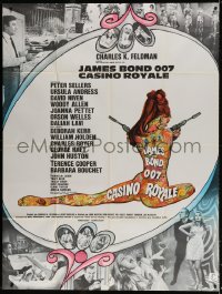 5c1091 CASINO ROYALE French 1p 1967 Bond spy spoof, sexy psychedelic Kerfyser art + photo montage!