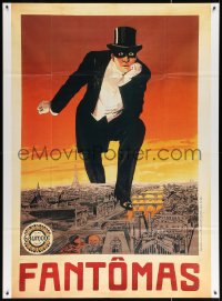 5c1163 FANTOMAS French 1p R1990s artwork of Rene Navarre kneeling over city & wearing mask!