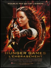 5c1230 HUNGER GAMES: CATCHING FIRE French 1p 2013 close up of Jennifer Lawrence as Katniss with bow!