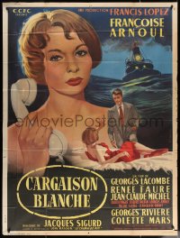 5c1233 ILLEGAL CARGO style A French 1p 1958 Cargaison blanche, Basarte art of Francoise Arnoul, rare!