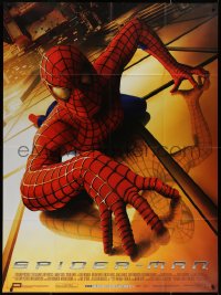 5c1415 SPIDER-MAN French 1p 2002 Tobey Maguire crawling up wall, Sam Raimi, Marvel Comics!