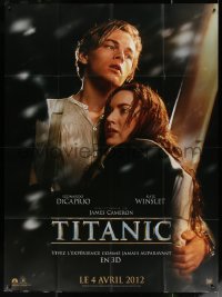 5c1438 TITANIC teaser French 1p R2012 super c/u of Leonardo DiCaprio & Kate Winslet, James Cameron!