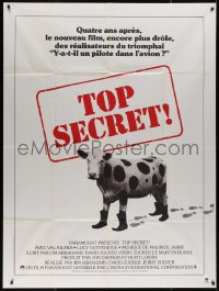 5c1441 TOP SECRET French 1p 1984 Zucker Bros. James Bond spy spoof, wacky image of cow with boots!