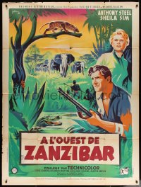 5c1460 WEST OF ZANZIBAR style A French 1p 1954 Grinsson art of Anthony Steel & Sheila Sim in Africa!