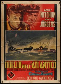 5c0873 ENEMY BELOW Italian 1p 1959 different Nistri art of Robert Mitchum & Curt Jurgens in WWII!