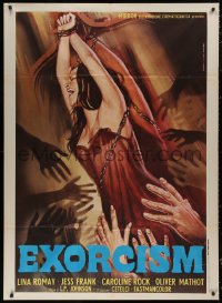 5c0878 EXORCISM & BLACK MASSES Italian 1p 1974 Jess Franco, Piovano art of bound woman groped!