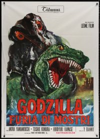 5c0891 GODZILLA VS. THE SMOG MONSTER Italian 1p 1972 Gojira tai Hedora, cool different monster art!