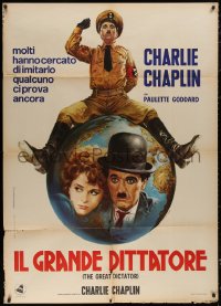 5c0893 GREAT DICTATOR Italian 1p R1970s best art of Charlie Chaplin as Hynkel by Renato Casaro!