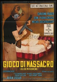 5c0908 KILLING GAME Italian 1p 1968 Nistri art of guy w/ machine gun over naked woman in bed, rare!