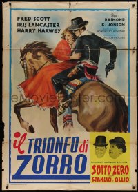 5c0948 RIDIN' THE TRAIL/BELOW ZERO Italian 1p 1959 art of masked rider + Laurel & Hardy, very rare!