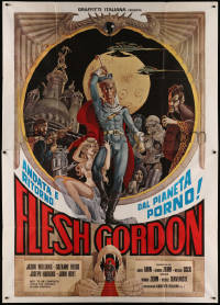 5c0758 FLESH GORDON Italian 2p 1975 sexy sci-fi spoof, wacky erotic super hero art by George Barr!