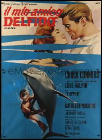 5c0759 FLIPPER Italian 2p 1963 different Nano art of Chuck Connors & Luke Halpin with dolphin, rare!