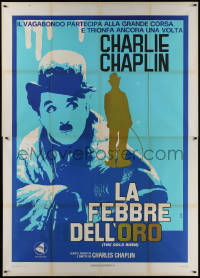 5c0763 GOLD RUSH Italian 2p R1970s Charlie Chaplin classic, wonderful close up art by Ferrini!