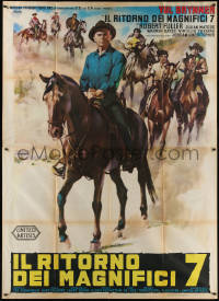 5c0806 RETURN OF THE SEVEN Italian 2p 1967 different art of Yul Brynner on horse by Olivetti!