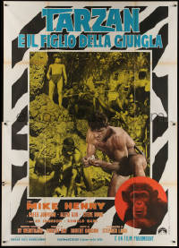 5c0820 TARZAN & THE JUNGLE BOY Italian 2p 1969 Mike Henry & chimpanzee, cool different montage!